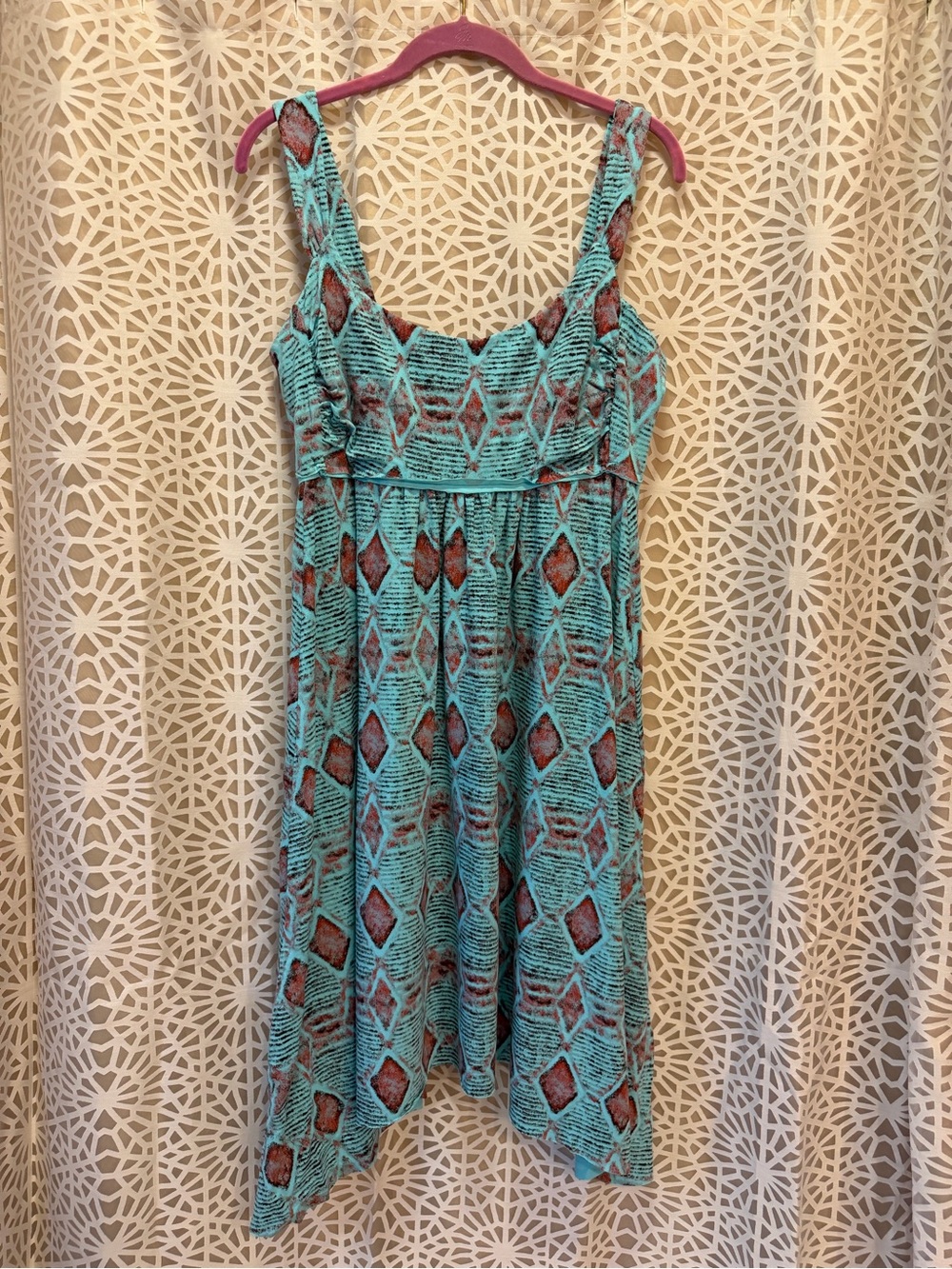 fresh produce Teal Diamond-Print Asymmetrical Sundress
